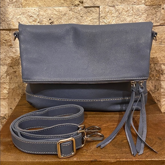 Roots Leather Fold-Over Bag Blue-Grey - Picture 2 of 16